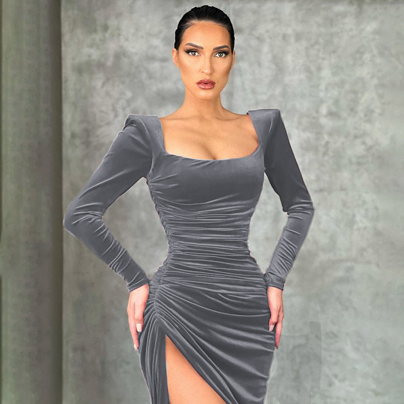 Elegantes Langarmkleid mit eckigem Ausschnitt – High-End Look für Damen